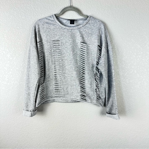 See You Monday Gray Shredded Top - Picture 1 of 5